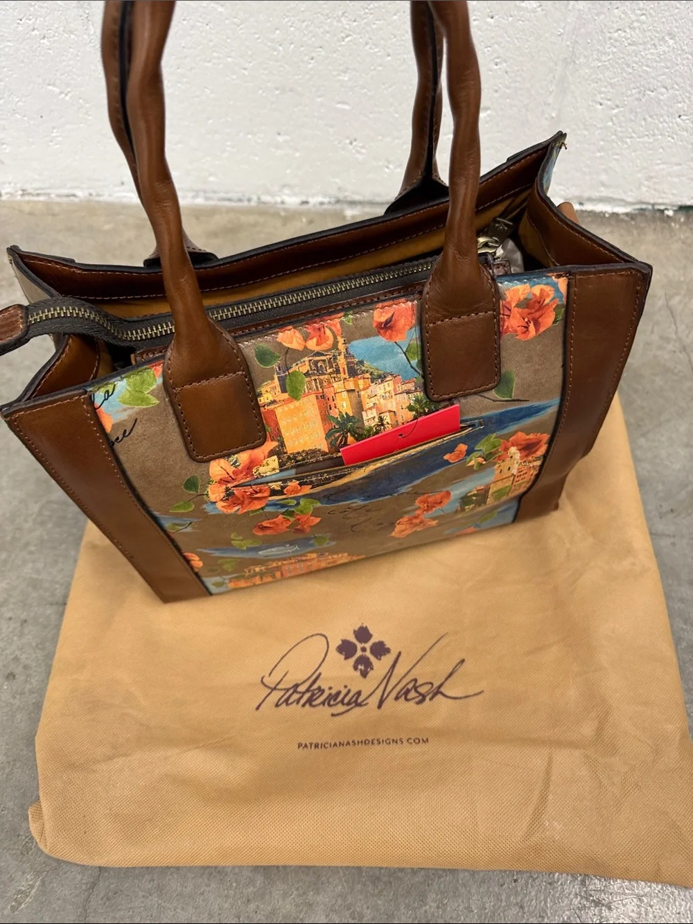 Patricia Nash Brown Floral Coastal Print Satchel